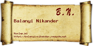 Balanyi Nikander névjegykártya